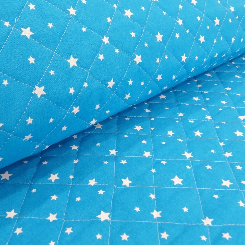 Tissu Scarlett Matelassé Turquoise Etoiles blanches