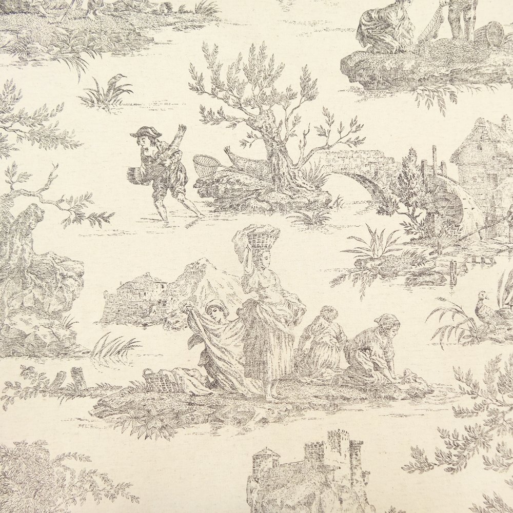 Tissu Toile de Jouy Gris anthracite en 280 cm de largeur