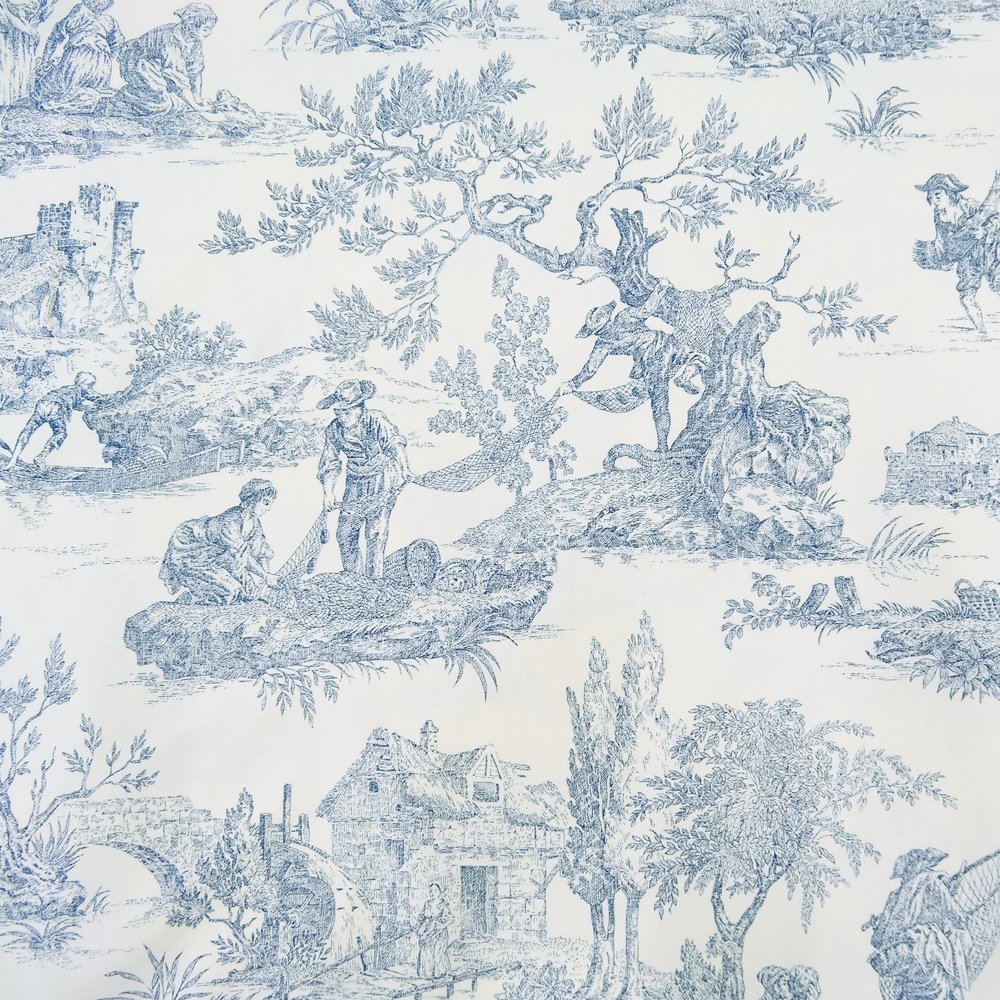 Tissu Toile de Jouy Bleu en 280 cm de largeur