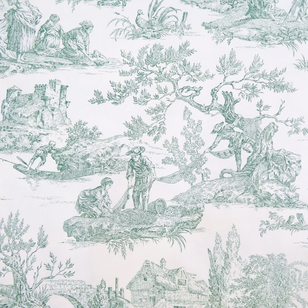 Tissu Toile de Jouy Vert en 280 cm de largeur