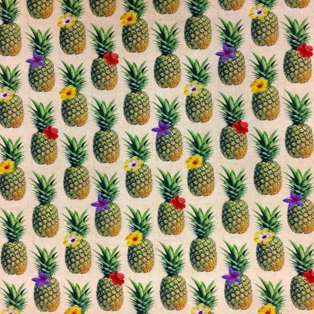 Tissu Coton imprimé Beige Ananas Jaunes