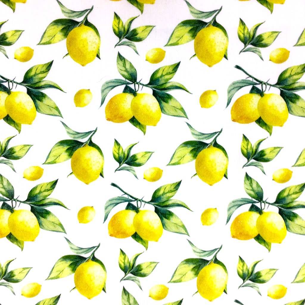 Tissu Coton imprimé Blanc Citrons Jaunes