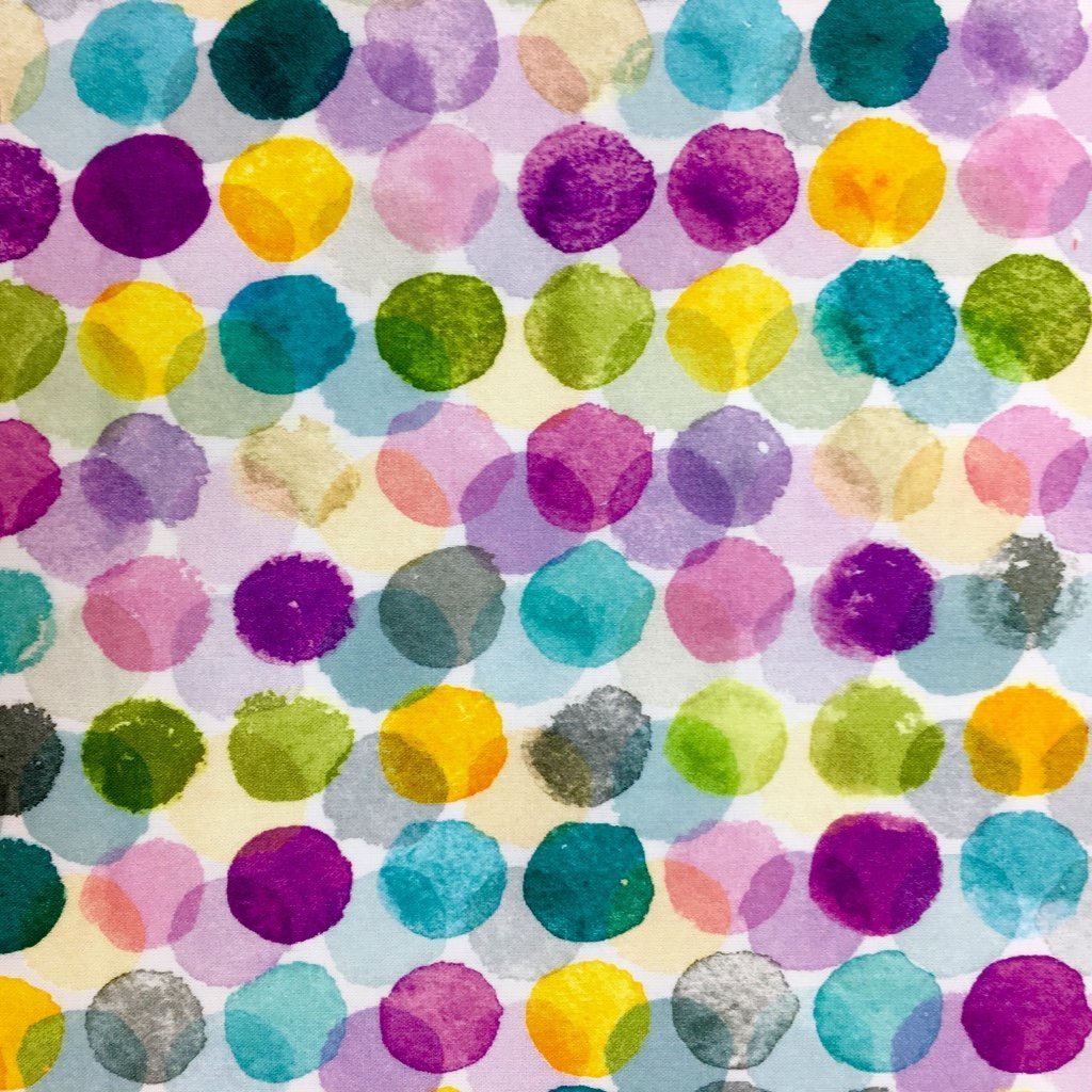 Tissu Coton imprimé Blanc Ronds Muticolores