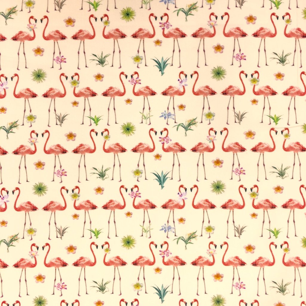 Tissu Coton imprimé Beige Flamants Roses