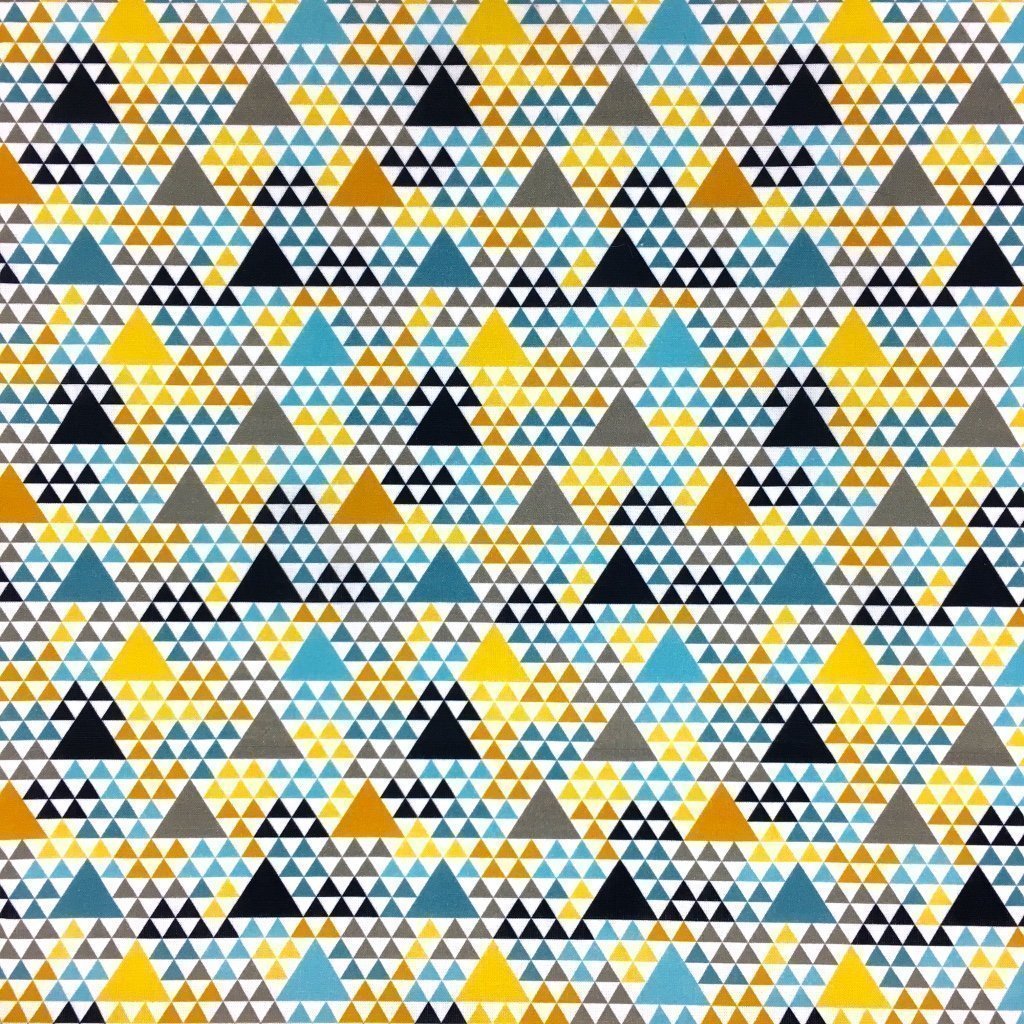 Tissu Coton imprimé Blanc Triangles Turquoise