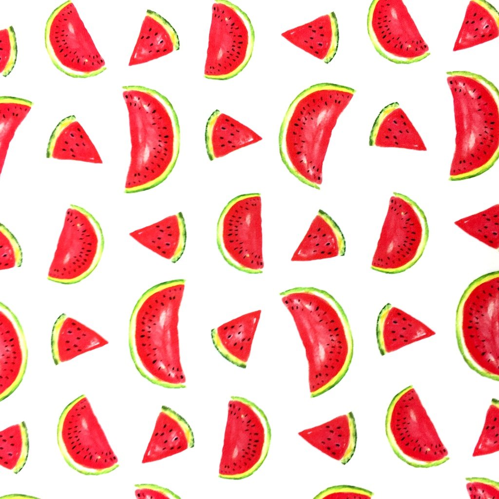 Tissu Coton imprimé Blanc Pastèques Rouges