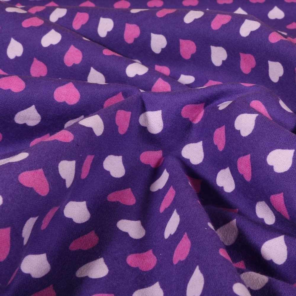 Tissu Flanelle Violet Cœurs Roses et blancs