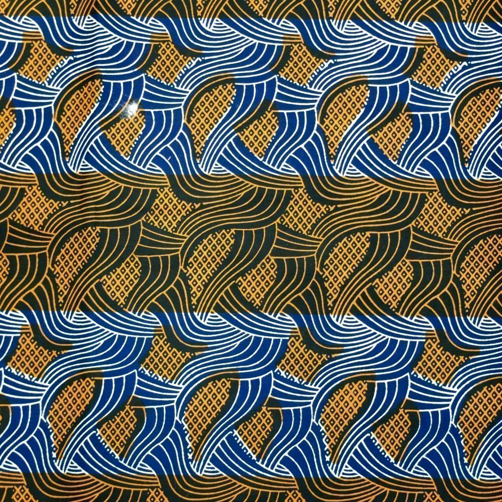 Tissu Wax Africain Marron Lignes bleues