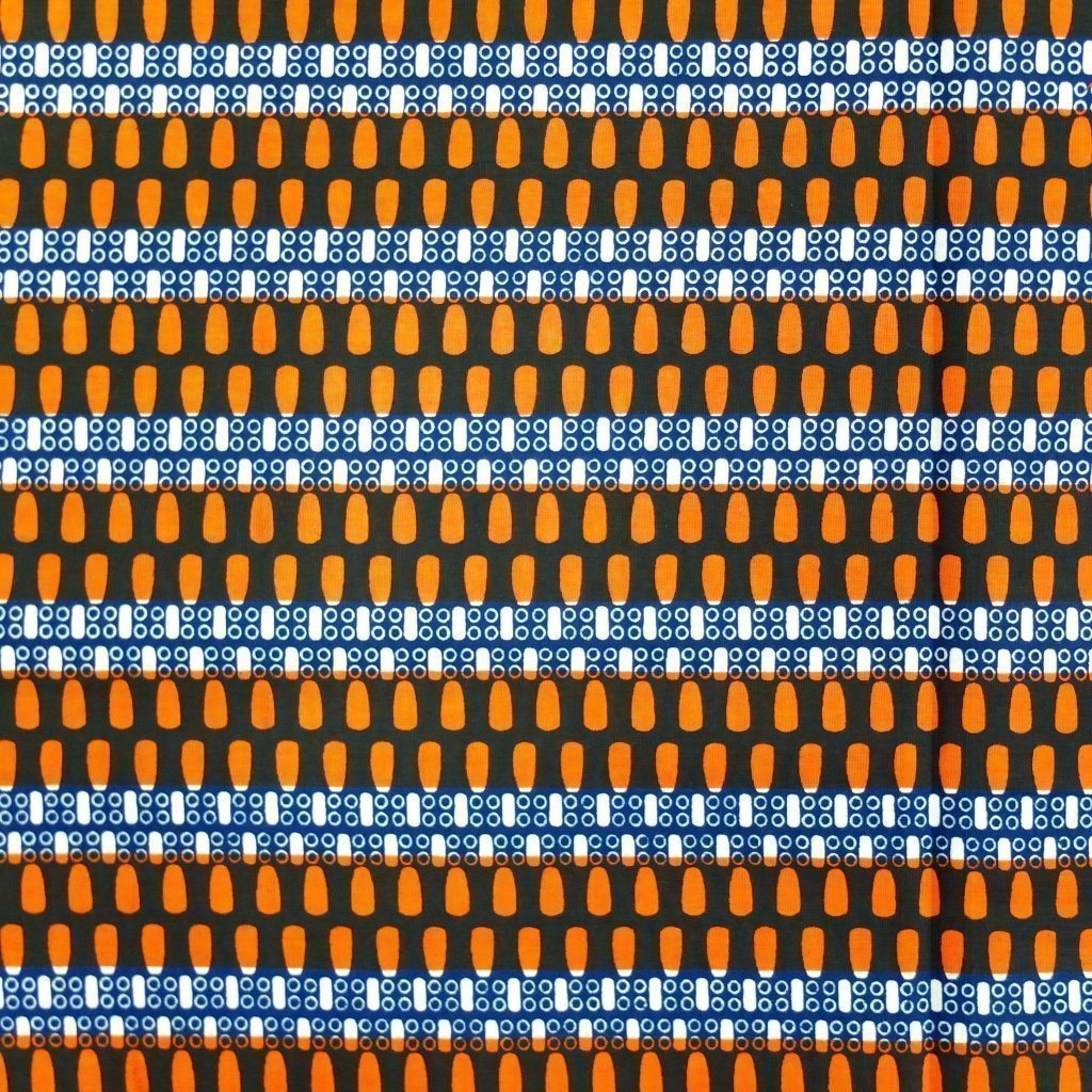 Tissu Wax Africain Rouge et blanc Motifs géométriques bleus marine