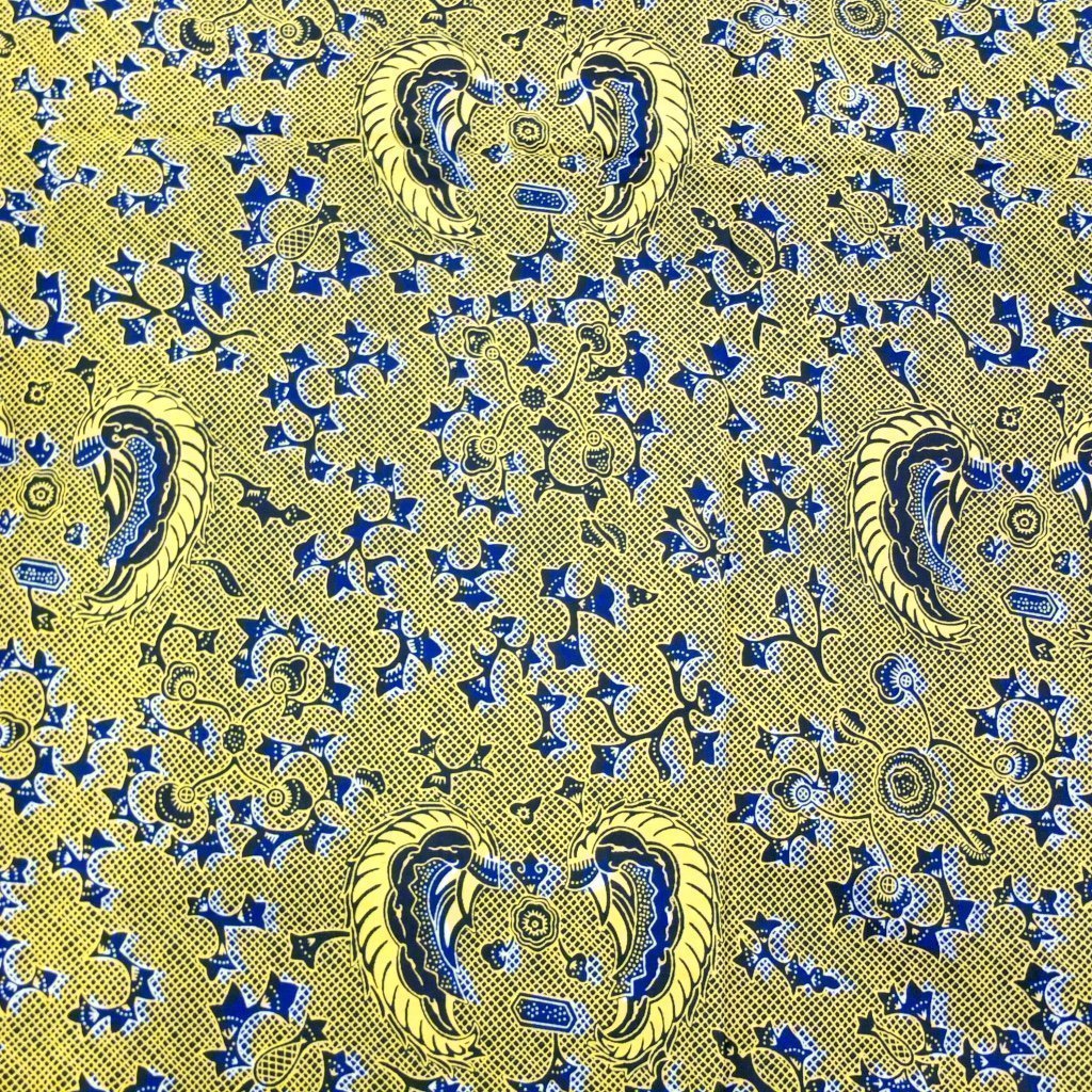 Tissu Wax Africain Jaune Fleurs bleus marine