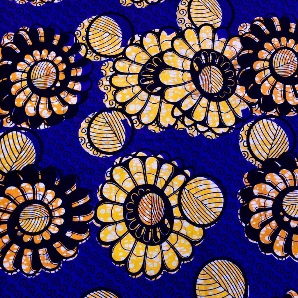 Tissu Wax Africain Violet Fleurs jaunes