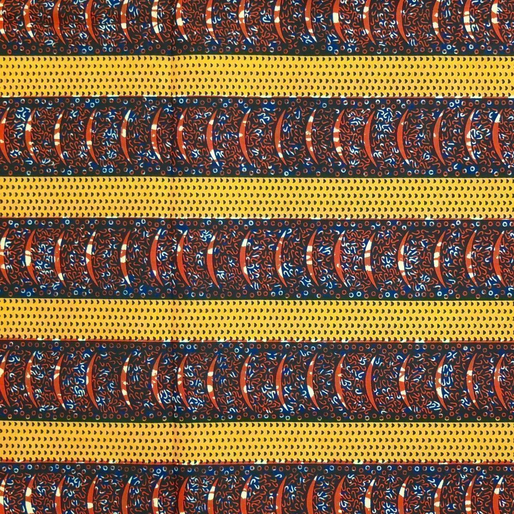 Tissu Wax Africain Orange Motifs géométriques rouges et bleus