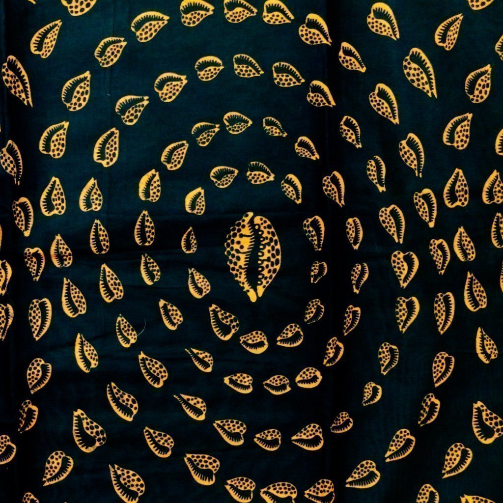 Tissu Wax Africain n°71 Noir Coquillages oranges