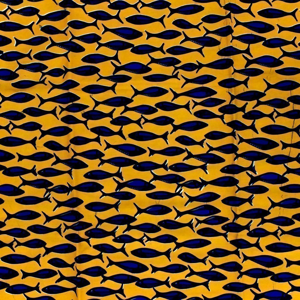 Tissu Wax Africain n°72 Orange Poissons bleus