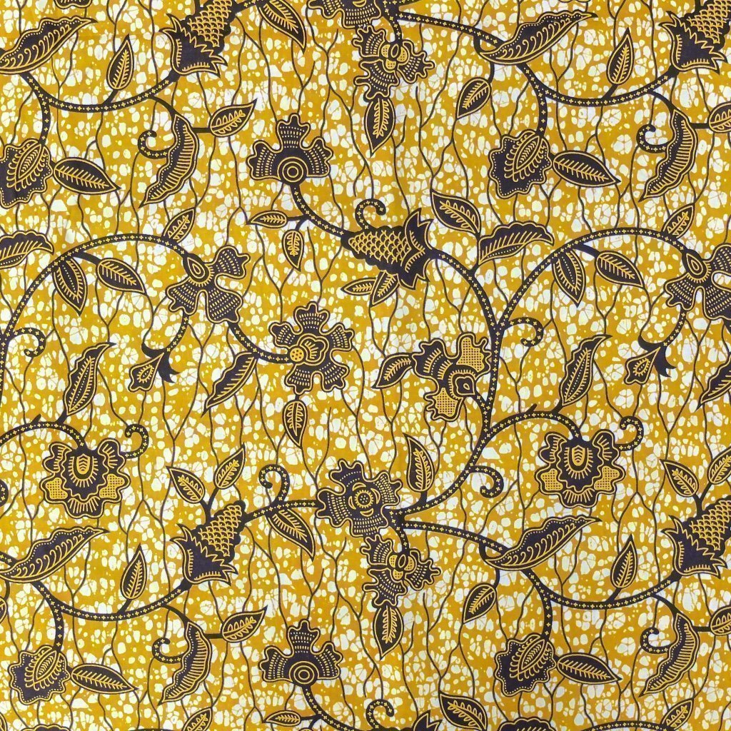 Tissu Wax Africain n°73 Marron clair Fleurs marrons et jaunes