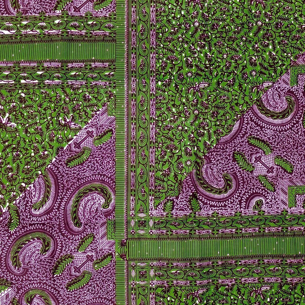 Tissu Wax Africain n°76 Violet et vert Fleurs