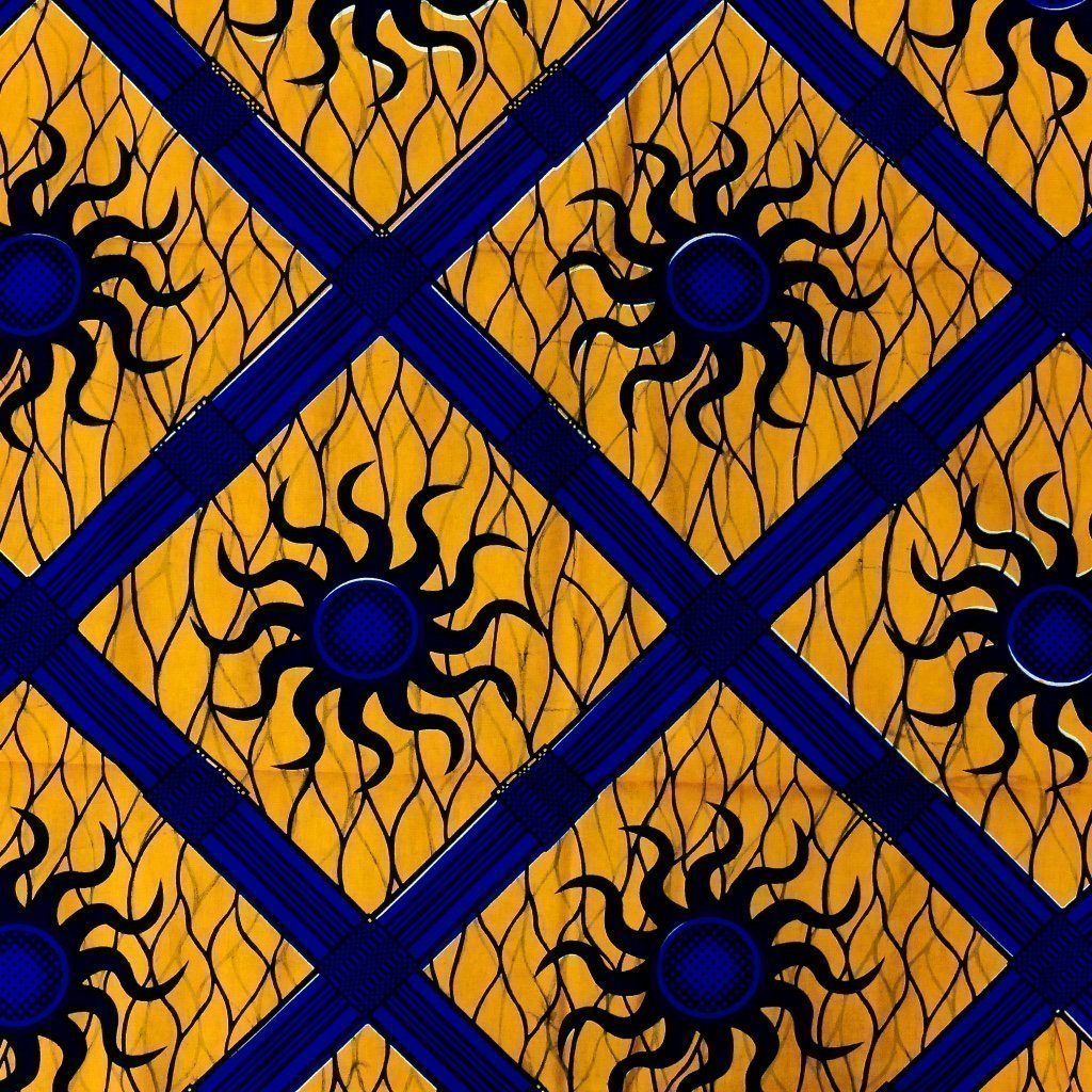 Tissu Wax Africain n°78 Orange Soleils bleus