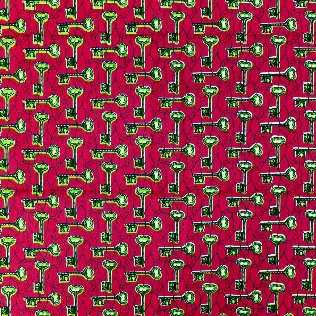 Tissu Wax Africain n°92 Rose fuchsia Clefs vertes