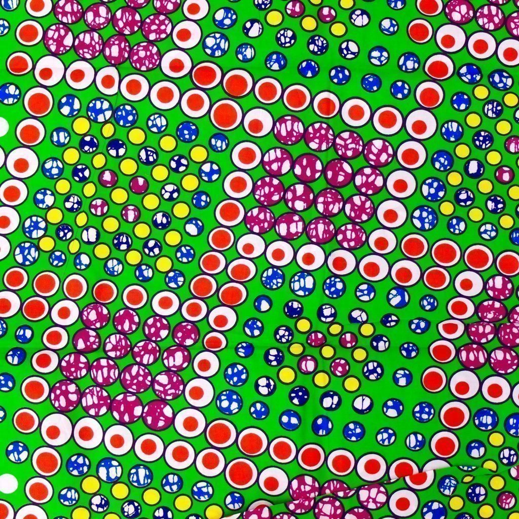 Tissu Wax Africain n°94 Vert pomme Motifs géométriques multicolores