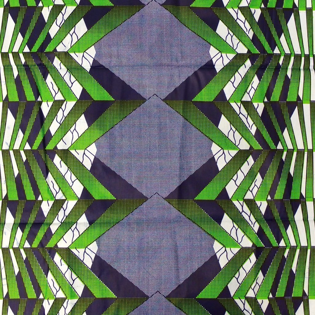 Tissu Wax Africain n°96 Bleu marine Motifs géométriques verts