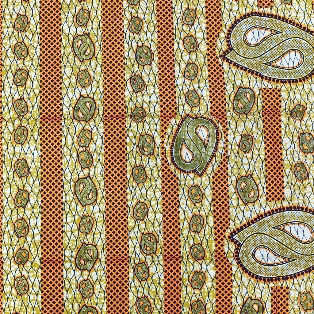 Tissu Wax Africain n°98 Marron clair Motifs géométriques orange et marrons