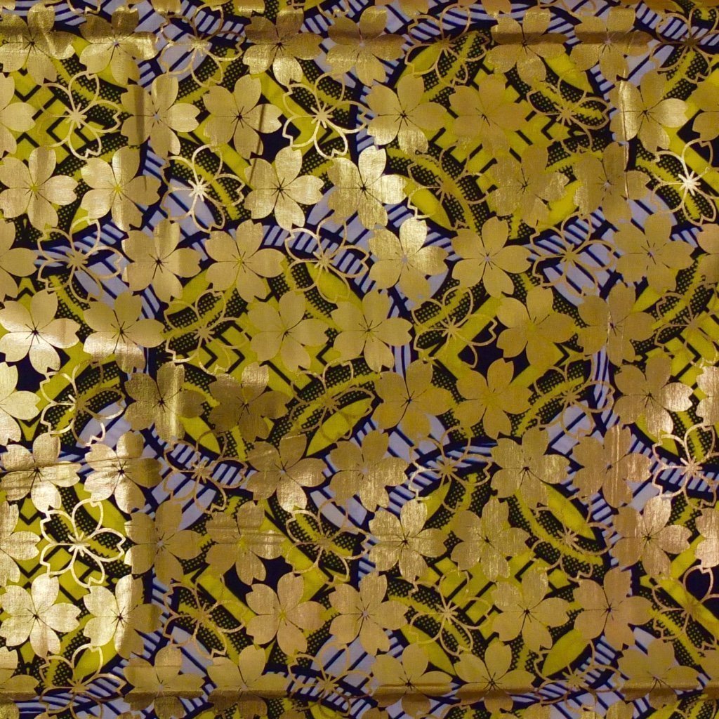 Tissu Wax Africain Lurex n°106 Blanc Motifs géométriques jaunes