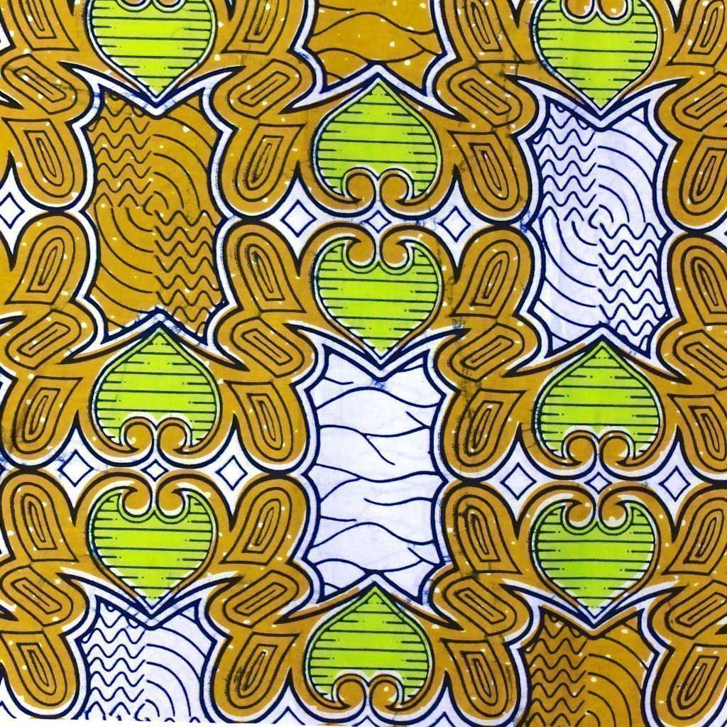 Tissu Wax Africain n°117 Blanc Cœurs verts