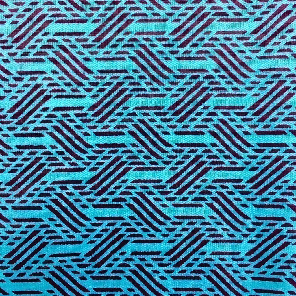 Tissu Wax africain N° 125 Bleu turquoise Motifs africain Marron