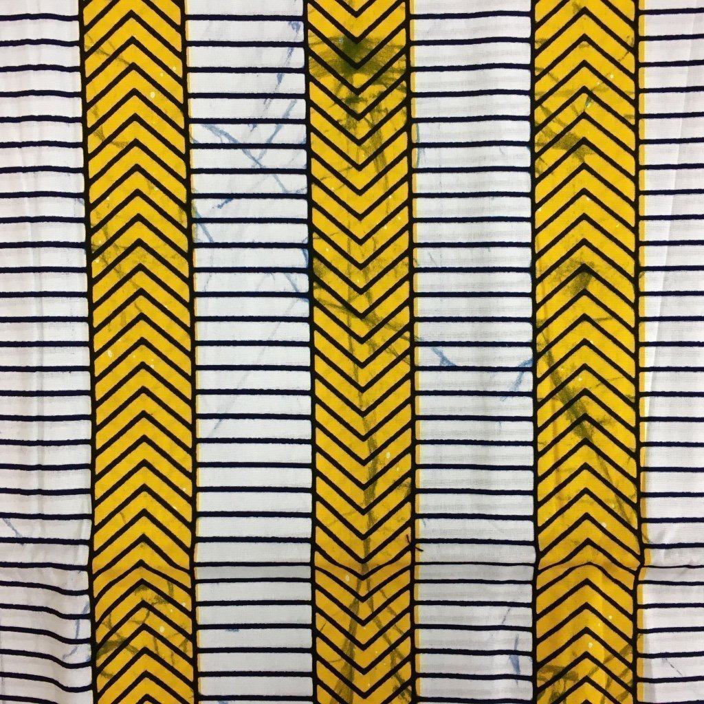 Tissu Wax africain N° 134 Blanc Motifs africain Jaunes