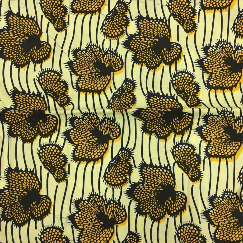 Tissu Wax africain N° 139 Jaune pâle Feuilles Jaunes