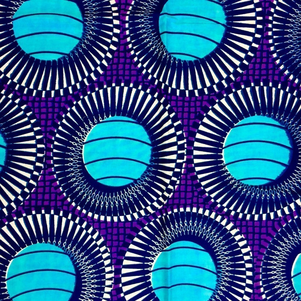 Tissu Wax africain NA° 143 Violet Motifs africain Bleus