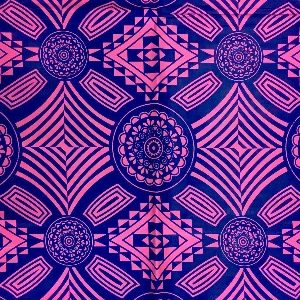 Tissu Wax africain N° 156 Rose fuchsia Motifs africain Bleu marine
