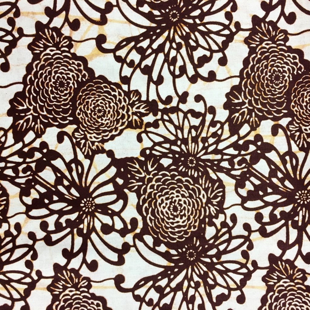 Tissu Wax africain N° 162 Blanc cassé Fleurs Marrons