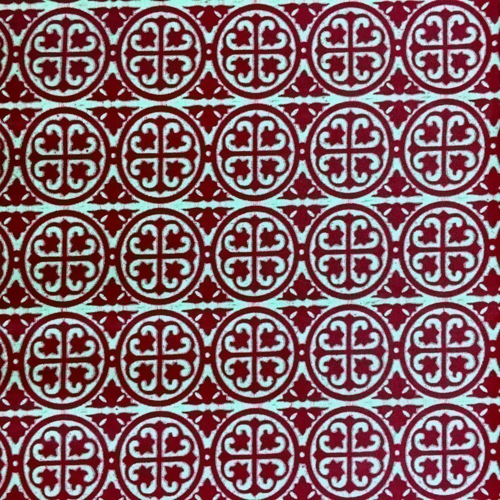 Tissu Wax africain N° 166 Bleu turquoise Motifs africain Rouges