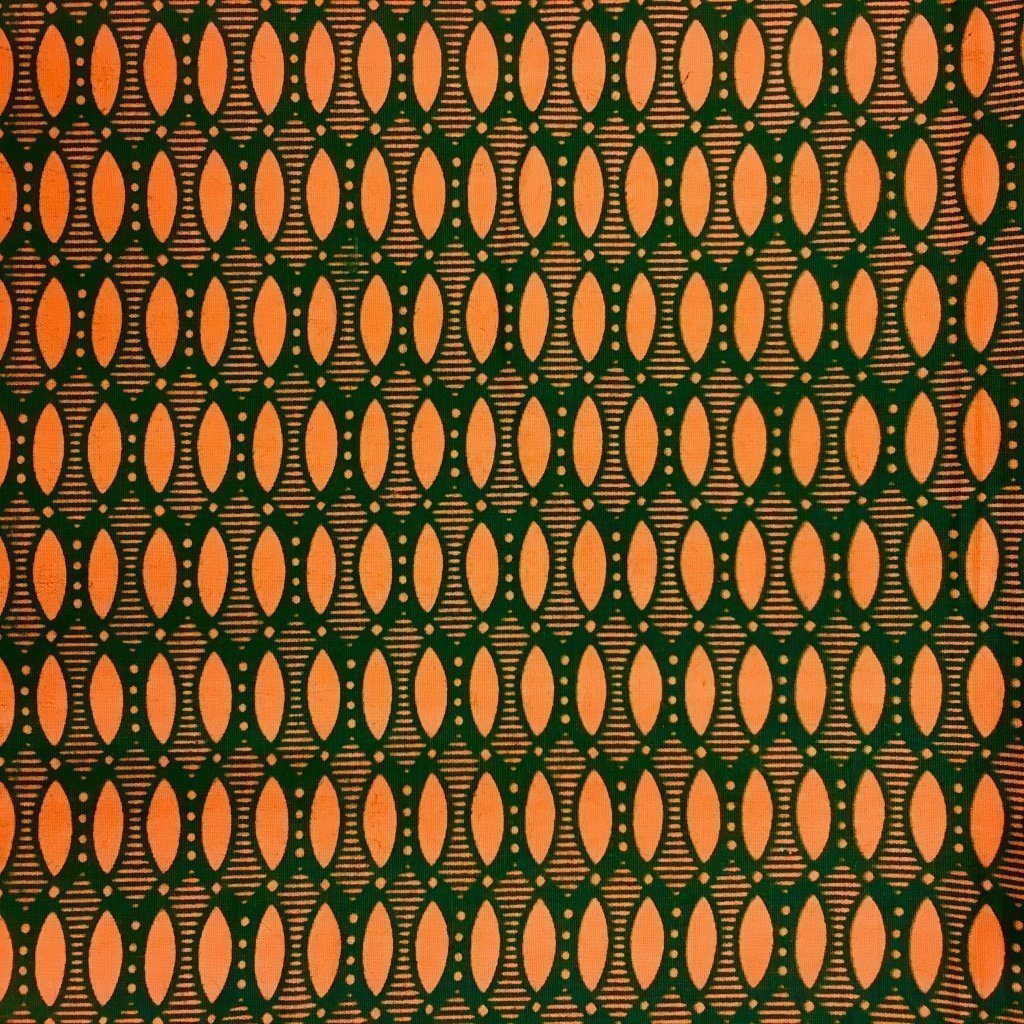 Tissu Wax africain Enduit n°169 Vert bouteille Motifs africain Oranges
