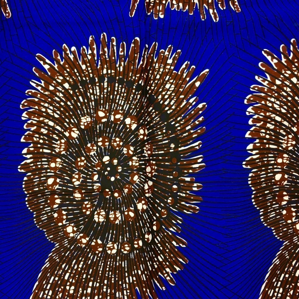 Tissu Wax africain N° 172 Bleu roi Motifs africain Marrons