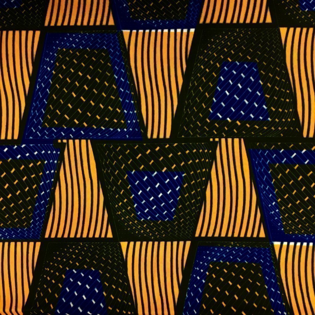 Tissu Wax africain N° 176 Orange Motifs africain Bleus