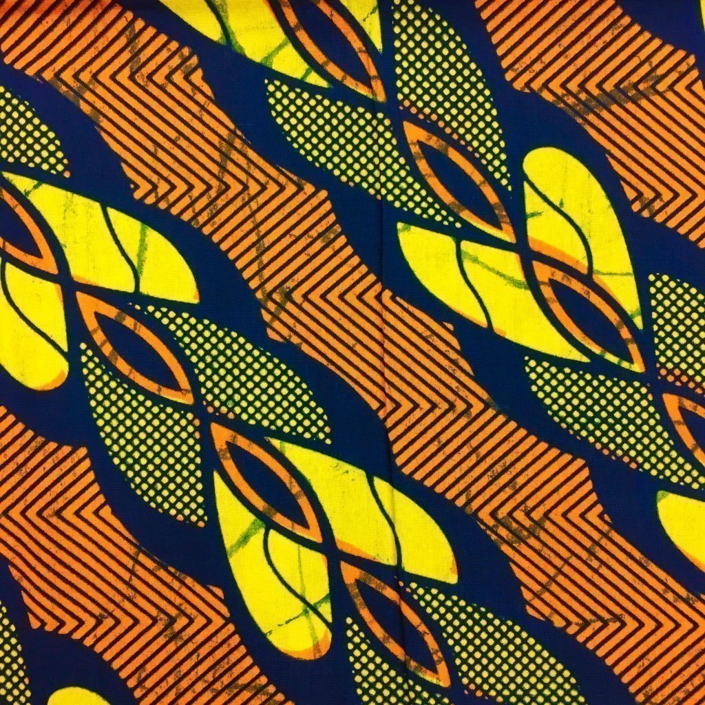 Tissu Wax africain N° 177 Orange Motifs africain Jaunes