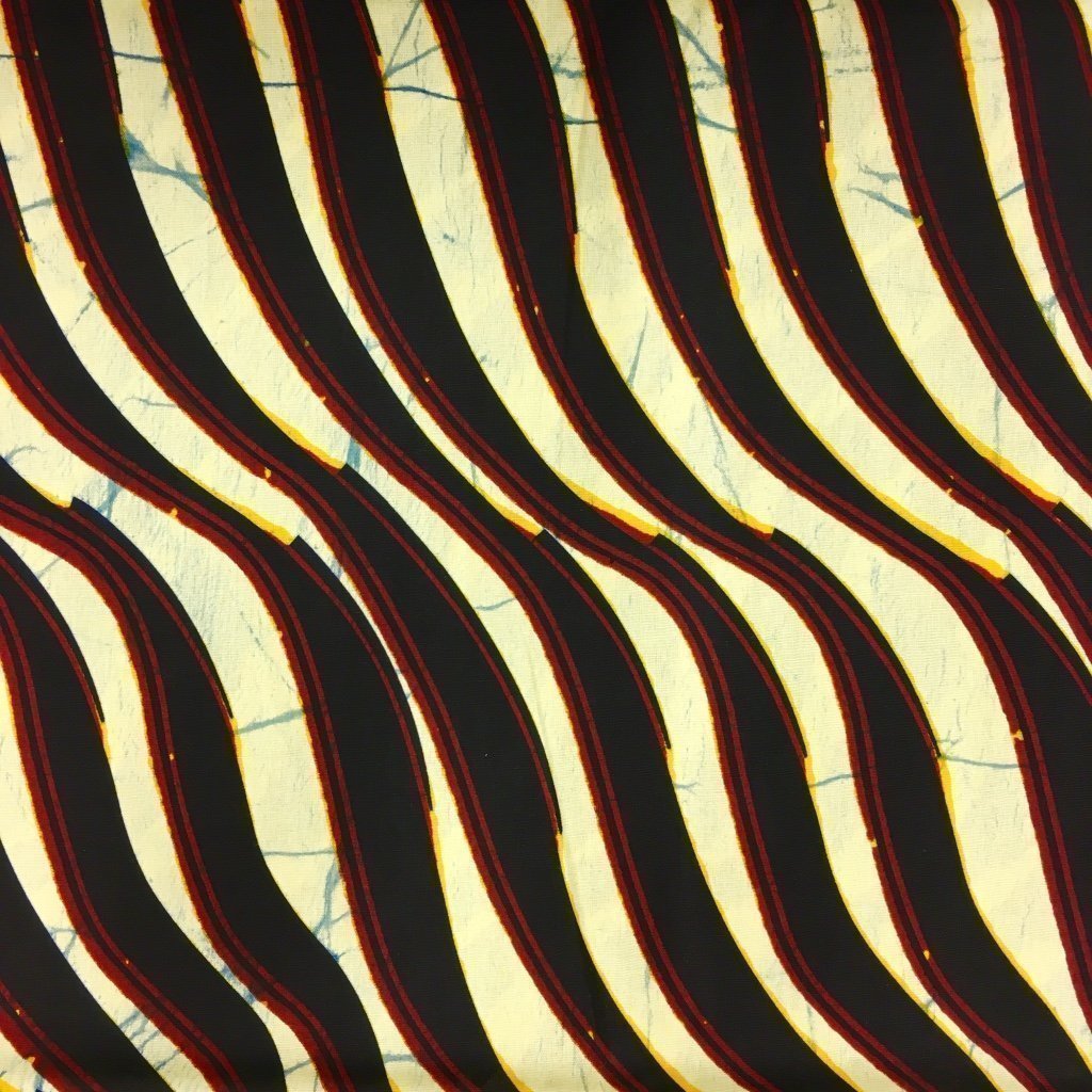 Tissu Wax africain N° 180 Blanc cassé Motifs africain Noirs