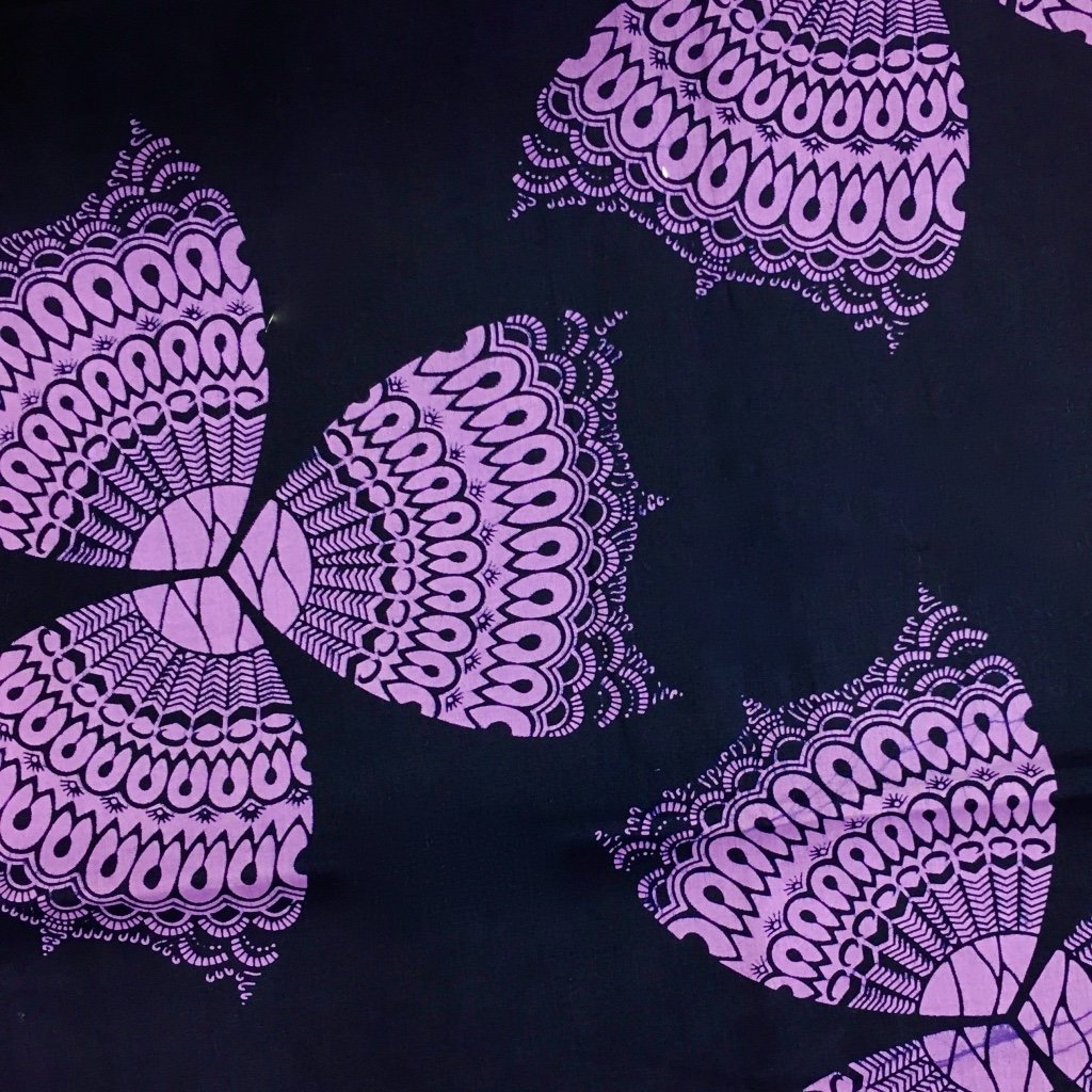 Tissu Wax africain N° 186 Bleu marine Fleurs Violettes