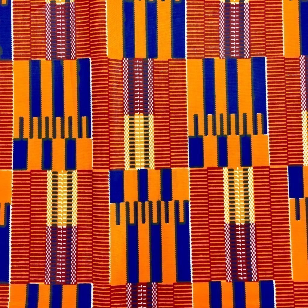 Tissu Wax africain N° 193 Orange Motifs africain Bleus