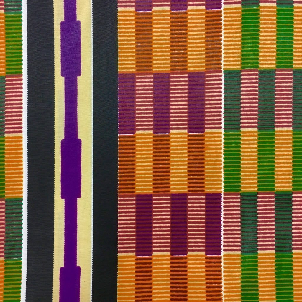 Tissu Wax africain N° 197 Vert Motifs africain Jaunes et rouges