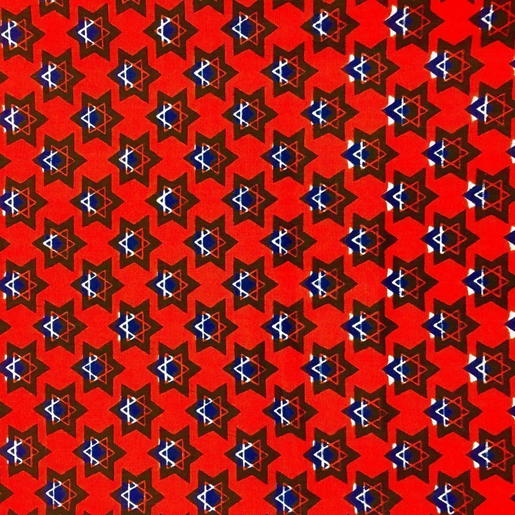 Tissu Wax africain N° 200 Orange Etoiles Bleues