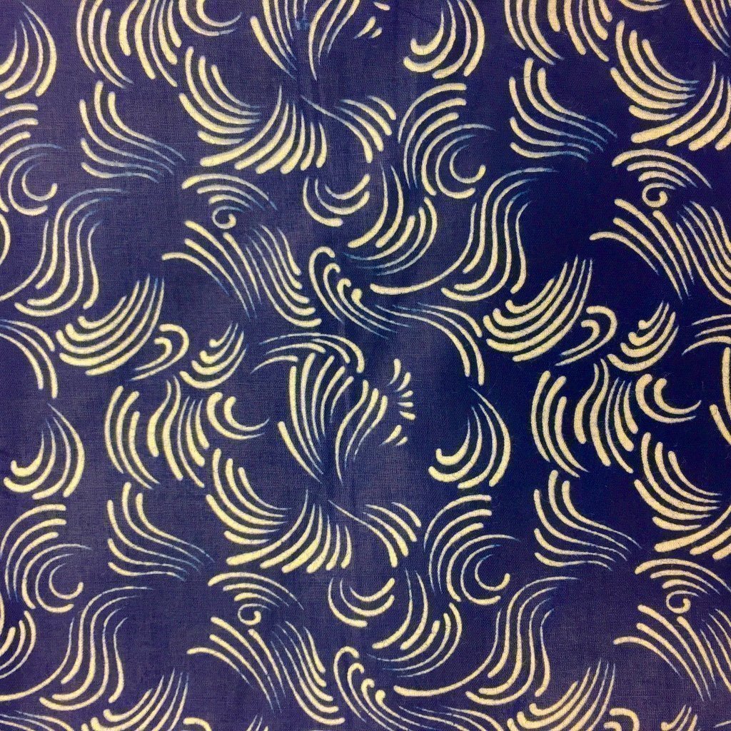 Tissu Wax africain N° 204 Bleu marine Motifs africain Beiges