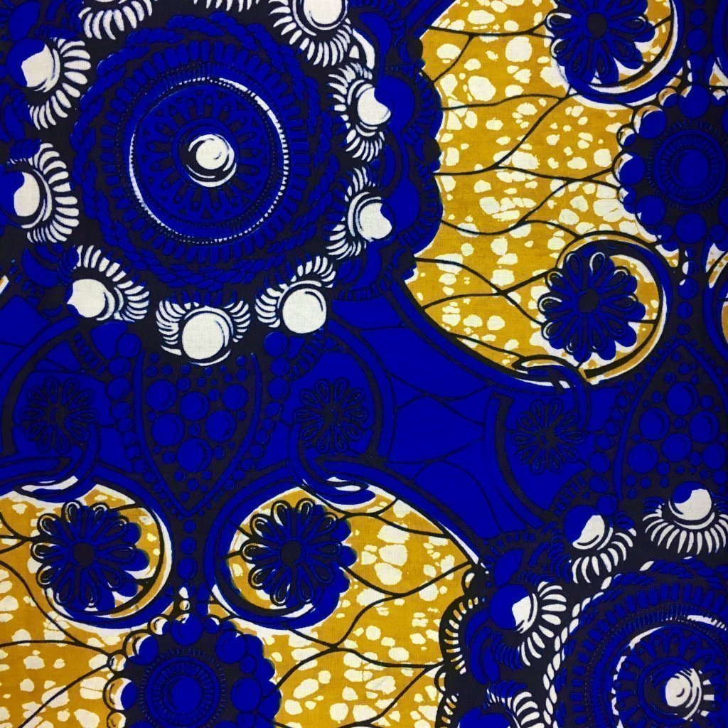 Tissu Wax africain N° 207 Vert kaki Motifs africain Bleu roi