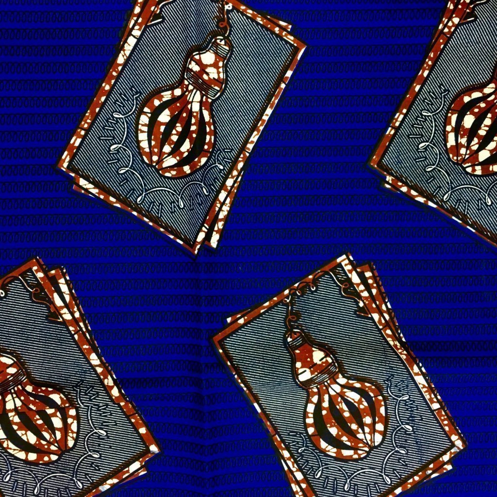 Tissu Wax africain N° 209 Bleu roi Motifs africain Marrons