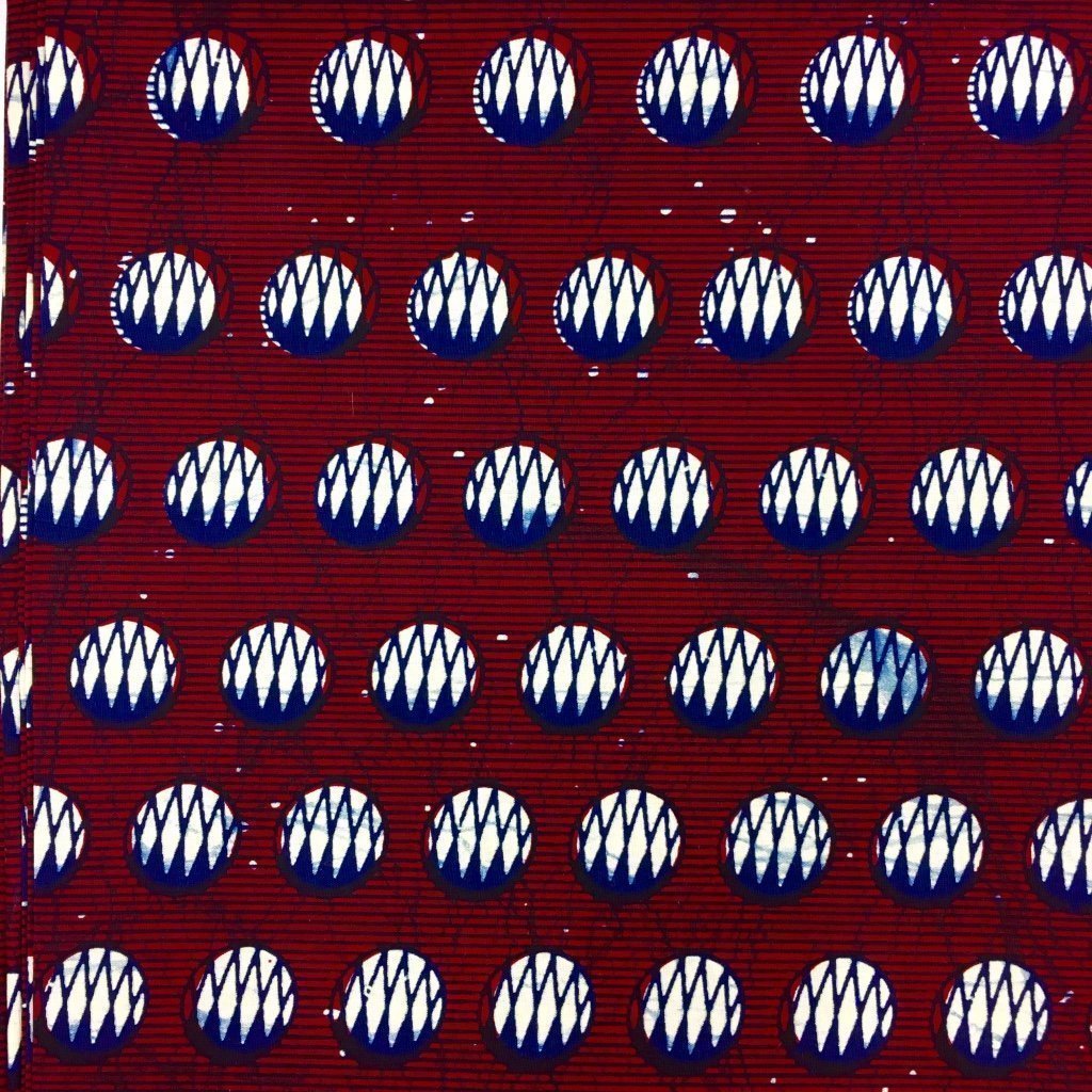 Tissu Wax africain N° 213 Rouge bordeaux Motifs africain Bleu marine