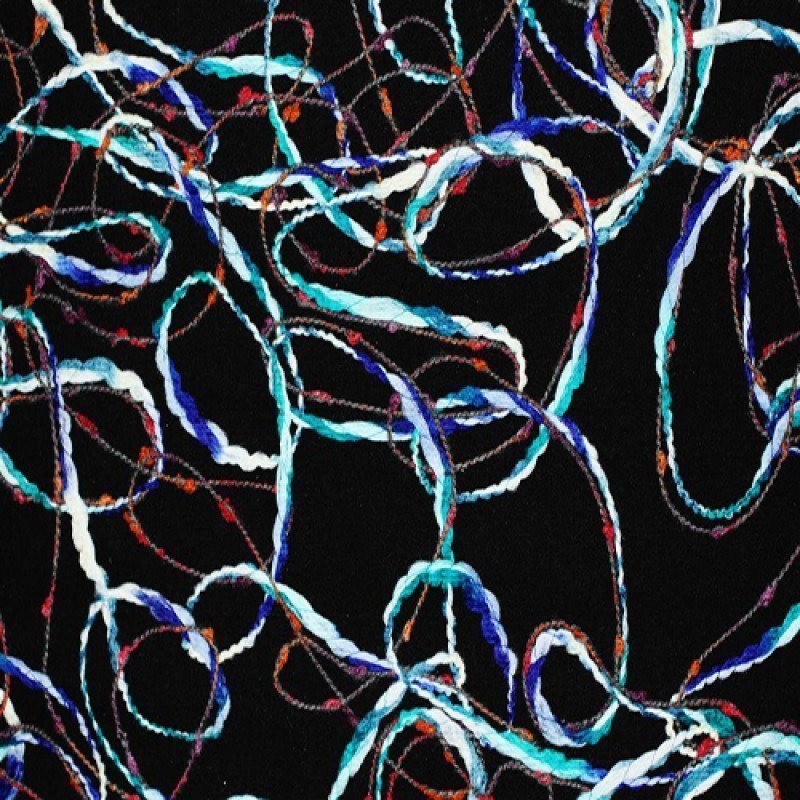 Tissu Laine bouclé avec guirlandes bleues