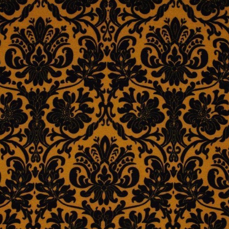 Tissu Jersey Ocre avec nénuphars noirs