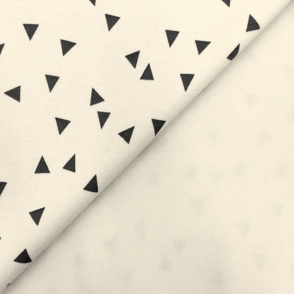 Tissu Sweat Envers Minky Blanc cassé Triangles Gris
